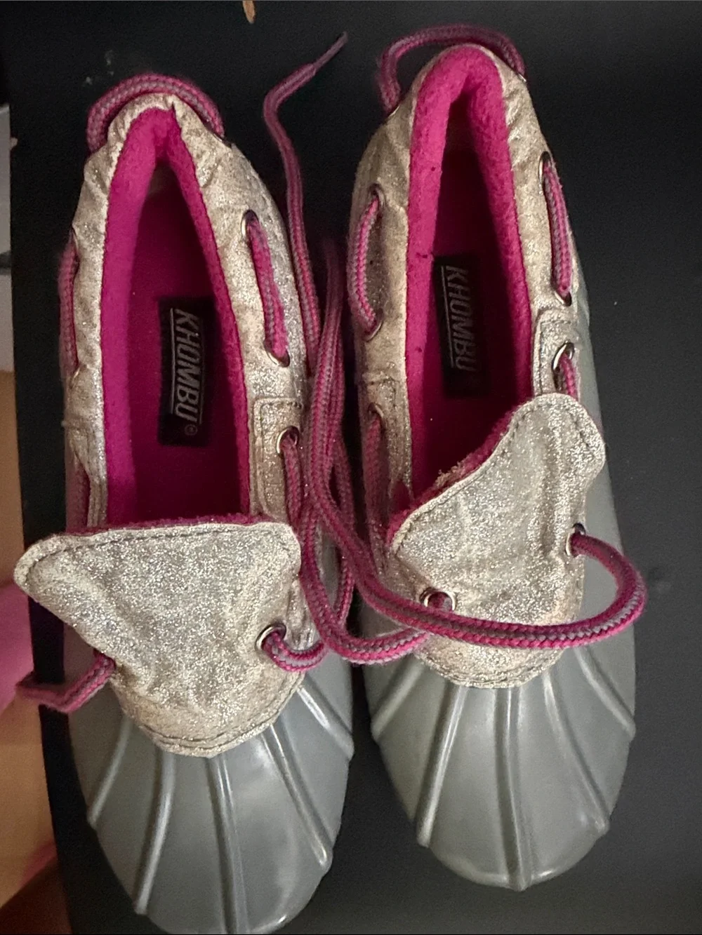 Khombu Gray and Pink Kids Duck Boots